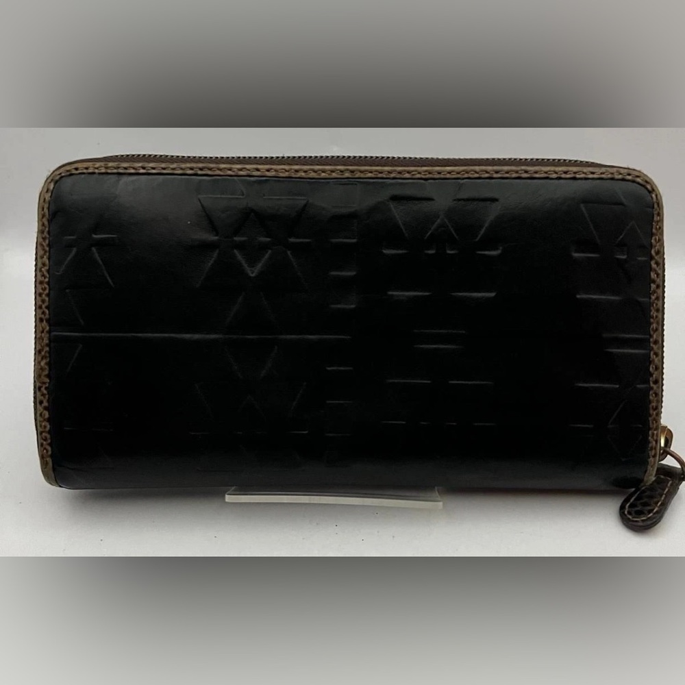 Vivienne Westwood Embossed Black Long Wallet Zip Around Gold Orb w/ Brown rimmed - Picture 2 of 15